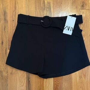 Zara Elegant Black Belted Shorts